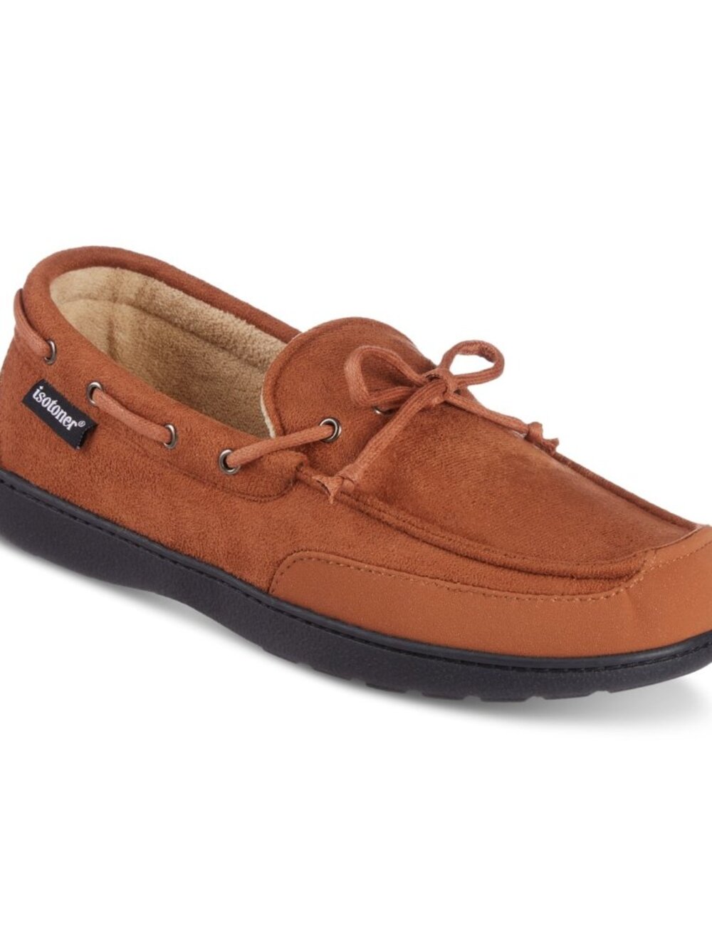 Isotoner Men’s Moccasin Slippers with Gel Memory Foam, Cognac, Size L 9.5–10.5